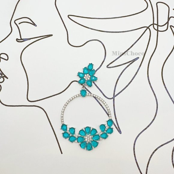 Royal Green Chandelier Crystal Flower Post Earrings - Picture 8 of 8